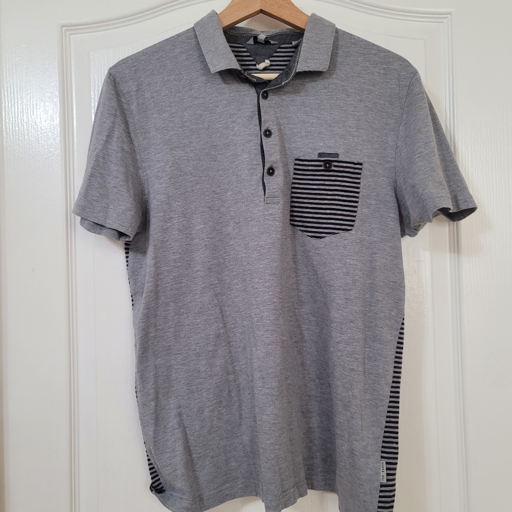 Ted Baker Split Pattern Polo Gray Size 4 Small Me… - image 1